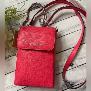 NEW MICHAEL KORS Jet Set SMALL NS PHONE CHAIN CROSSBODY SHOULDER Bag, Geranium
